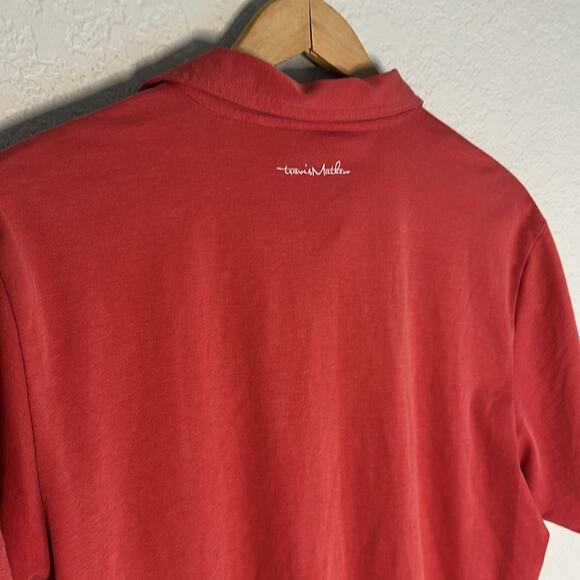 Travis Mathew Polo Shirt Topstitching Pima Cotton Mens Large Stonewashed Red - Picture 5 of 6